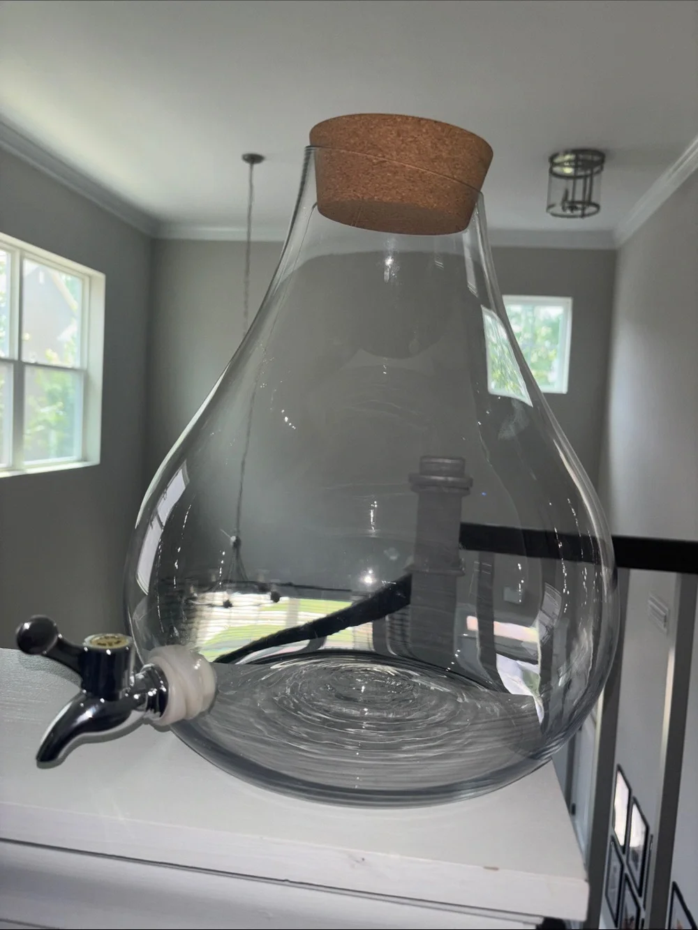 Glass Beverage Dispenser with Cork Stopper and Metal Spigot